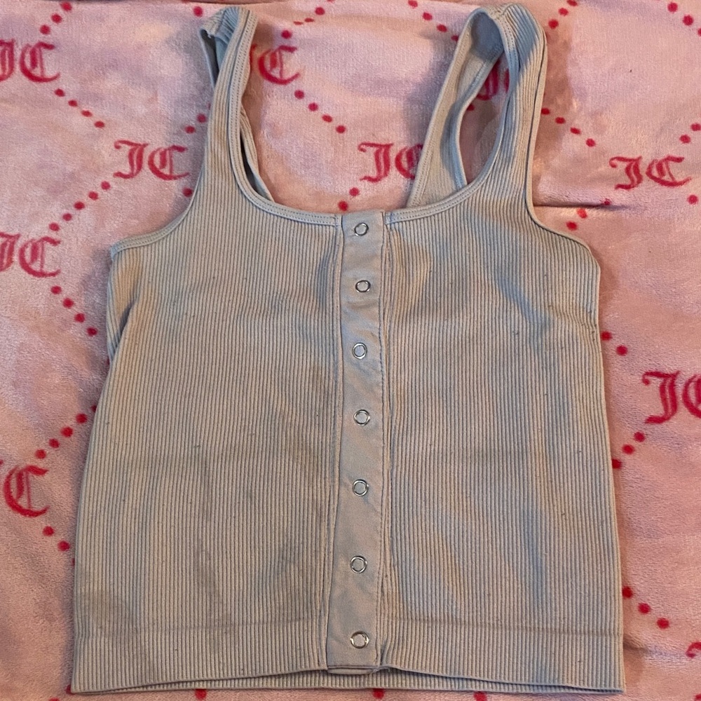 Almost Famous Ribbed Button-Front Tank Top - Light Gray